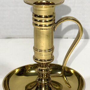 Vintage Polished Brass Bed Chamber Candlestick Candle Holder Handle 4.5" India